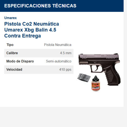 pistola-co2-neumática-umarex-xbg-balin-45-contra-entrega