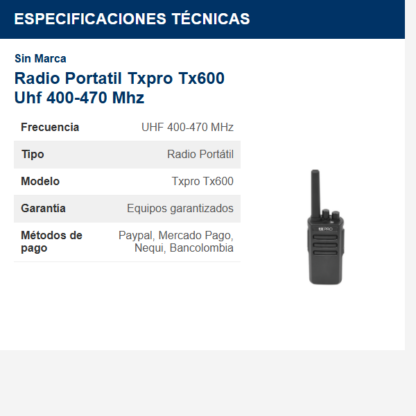 radio-portatil-txpro-tx600-uhf-400-470-mhz